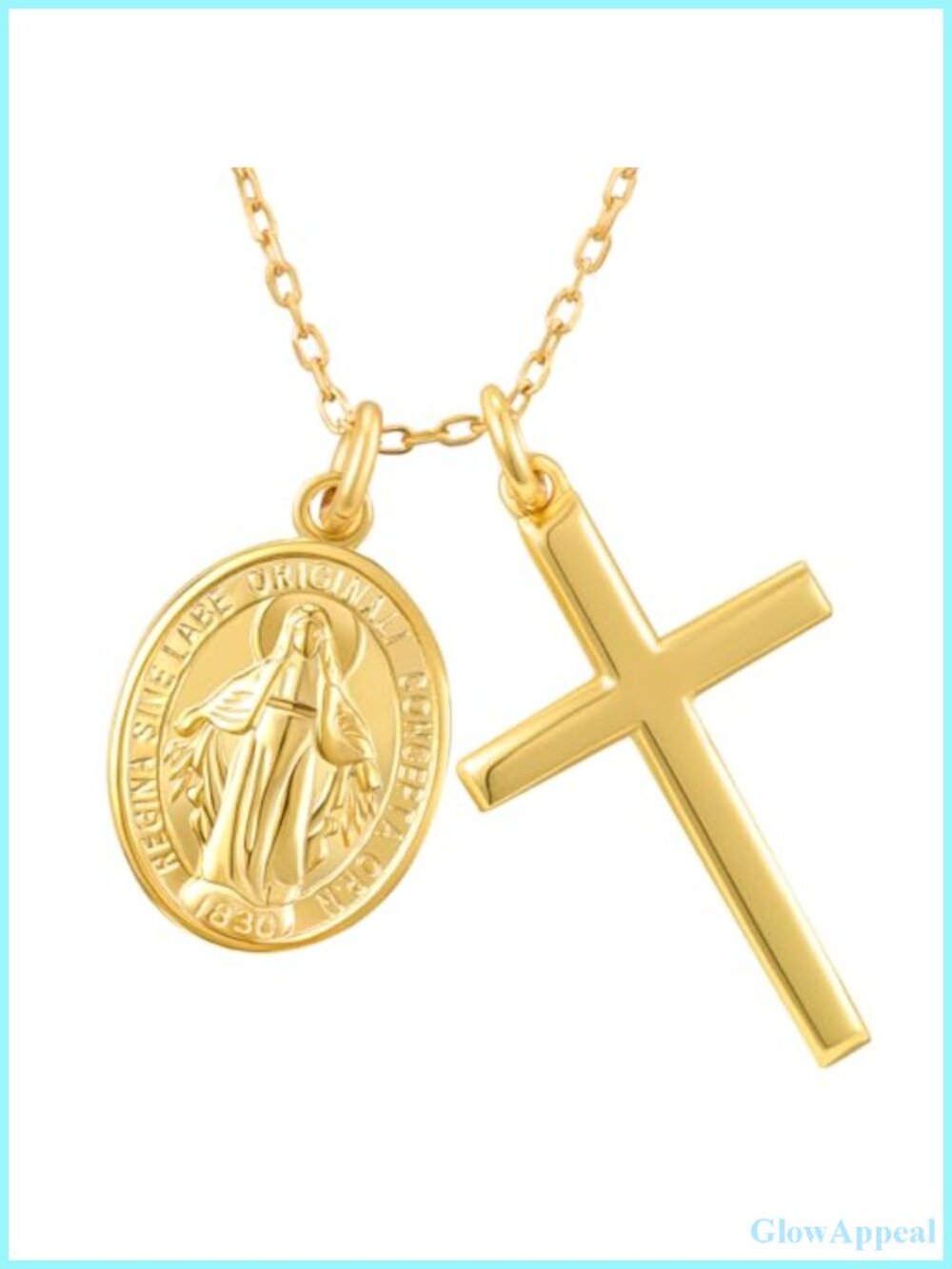 925 Sterling Silver Gold Cross Miraculous Medal Necklace Adjustable